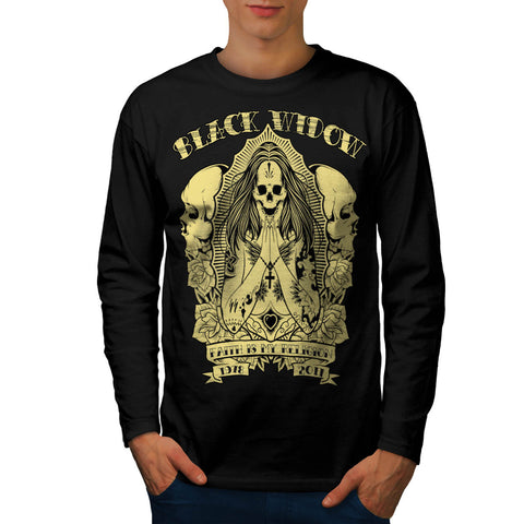 Black Widow Skull Mens Long Sleeve T-Shirt