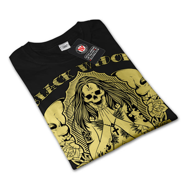 Black Widow Skull Mens Long Sleeve T-Shirt