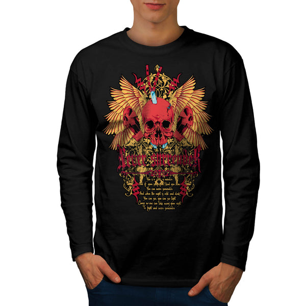 Never Surrender Skull Mens Long Sleeve T-Shirt