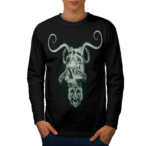 Never Surrender Skull Mens Long Sleeve T-Shirt