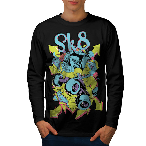 Skate Board Skull USA Mens Long Sleeve T-Shirt