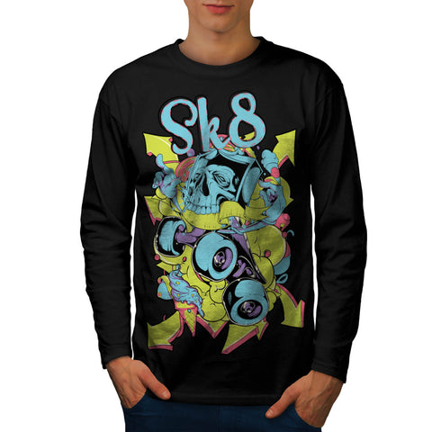 Skate Board Skull USA Mens Long Sleeve T-Shirt