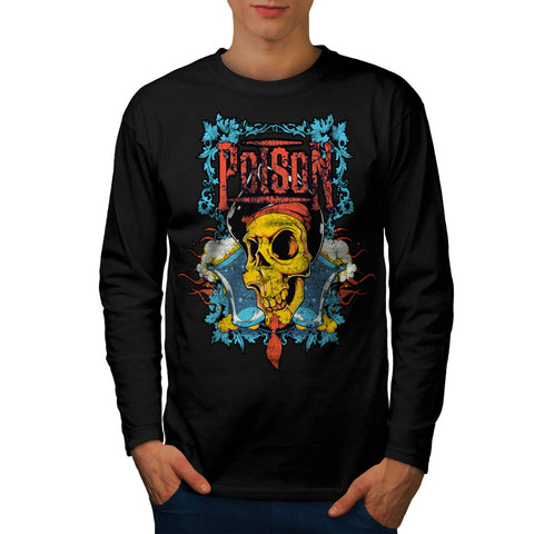 Poison Pirate Skull Mens Long Sleeve T-Shirt