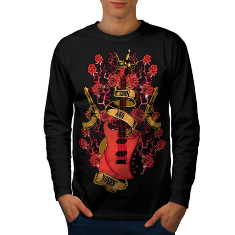 Roses and Guns Rock Mens Long Sleeve T-Shirt