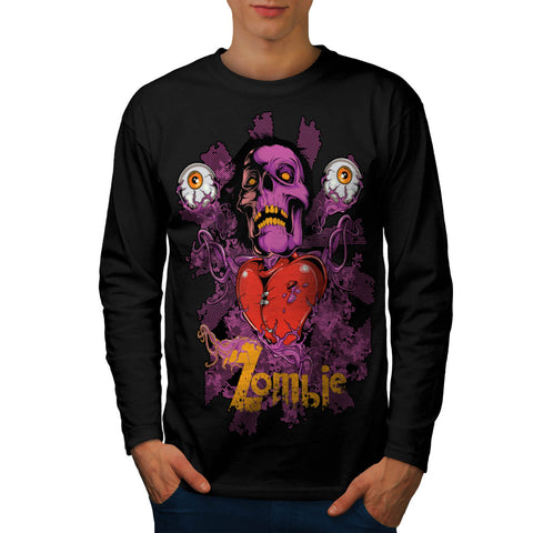 Zombie Crazy Eye Head Mens Long Sleeve T-Shirt