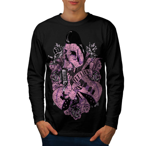 Music Guitar Skull Mens Long Sleeve T-Shirt