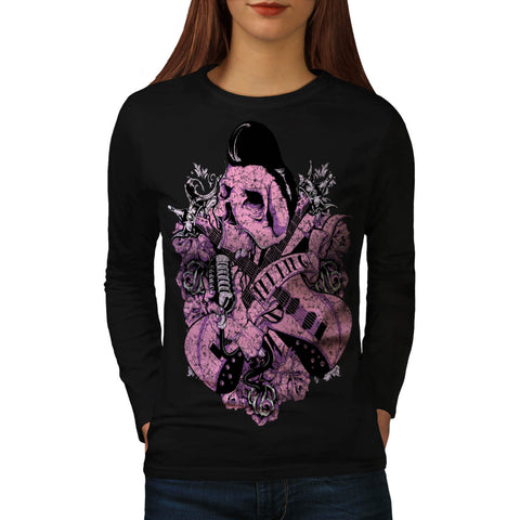 Music Guitar Skull Womens Long Sleeve T-Shirt