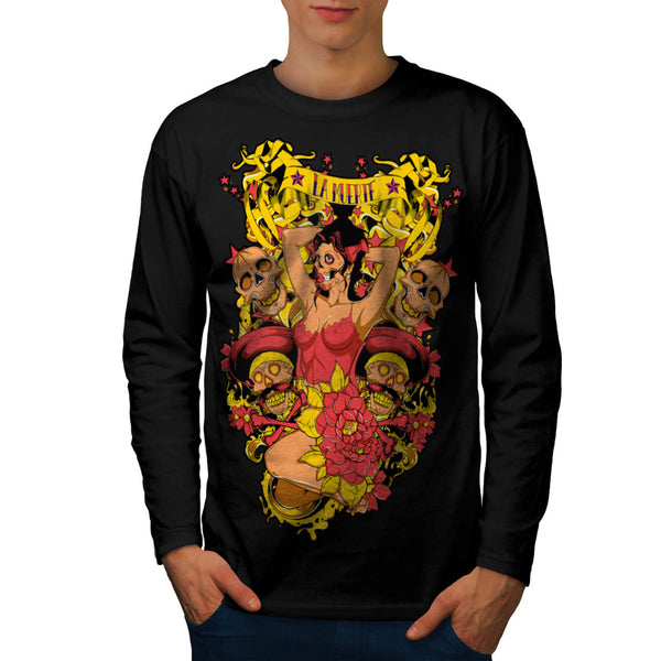 Horror Skull Hot Lady Mens Long Sleeve T-Shirt