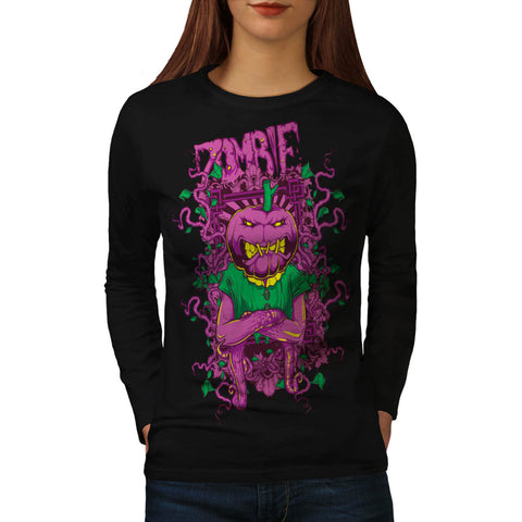 Zombie Pumpkin Ghost Womens Long Sleeve T-Shirt