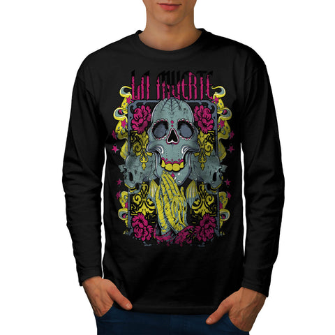 Ghost Skull Prayer Mens Long Sleeve T-Shirt