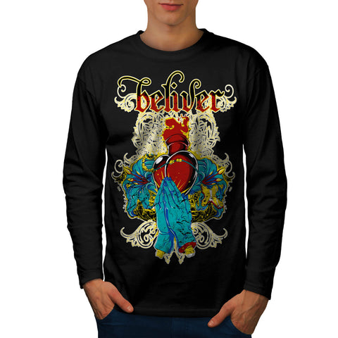 Believer Love Heart Mens Long Sleeve T-Shirt