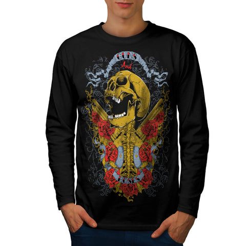 Guns And Roses Skull Mens Long Sleeve T-Shirt