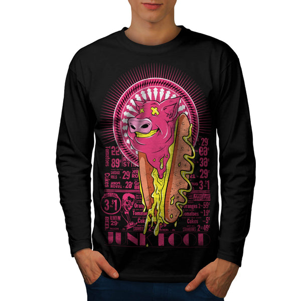 Junk Food Hot Dog Pig Mens Long Sleeve T-Shirt