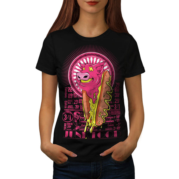 Junk Food Hot Dog Pig Womens T-Shirt