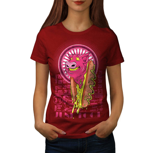 Junk Food Hot Dog Pig Womens T-Shirt