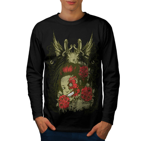 Half Face Monster Gal Mens Long Sleeve T-Shirt
