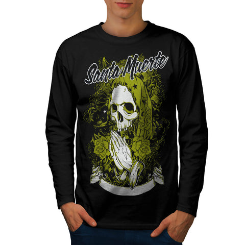 Santa Muerte Skull Mens Long Sleeve T-Shirt