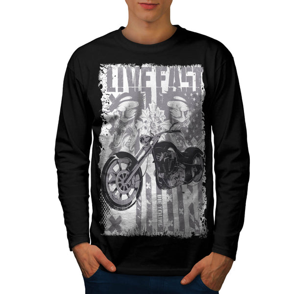 Live Fast Biker Skull Mens Long Sleeve T-Shirt