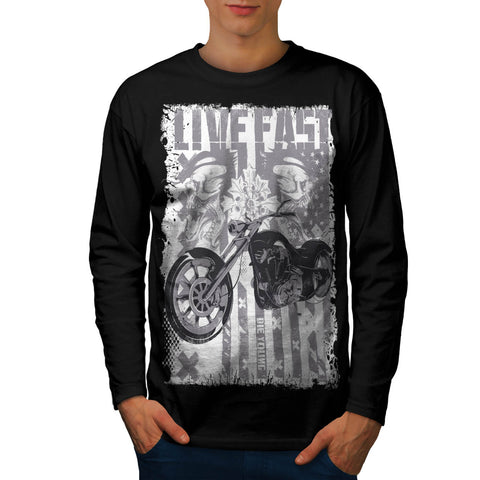 Live Fast Biker Skull Mens Long Sleeve T-Shirt