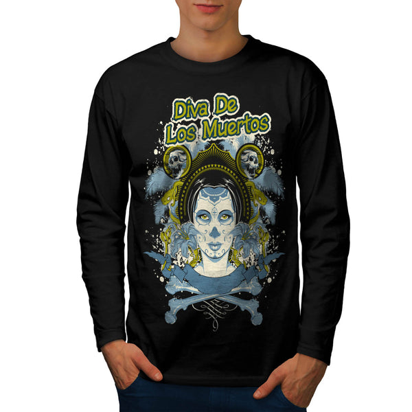 Diva Of The Dead Face Mens Long Sleeve T-Shirt