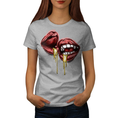 Red Lip Golden Kiss Womens T-Shirt