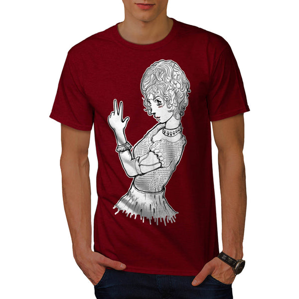 Anime Peace Sign Girl Mens T-Shirt
