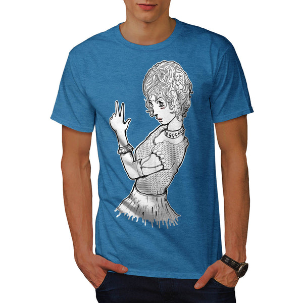 Anime Peace Sign Girl Mens T-Shirt