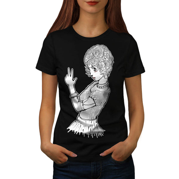 Anime Peace Sign Girl Womens T-Shirt