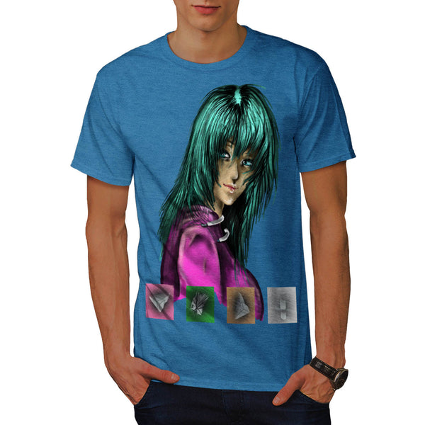 Anime Green Punk Girl Mens T-Shirt