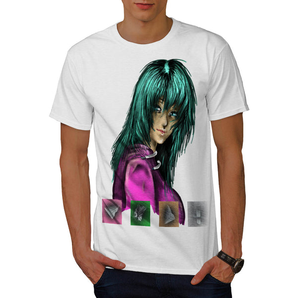 Anime Green Punk Girl Mens T-Shirt