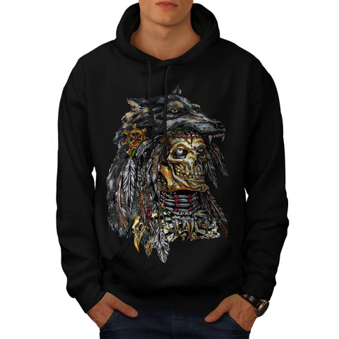 Indian Skeleton Wolf Mens Hoodie