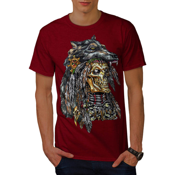 Indian Skeleton Wolf Mens T-Shirt