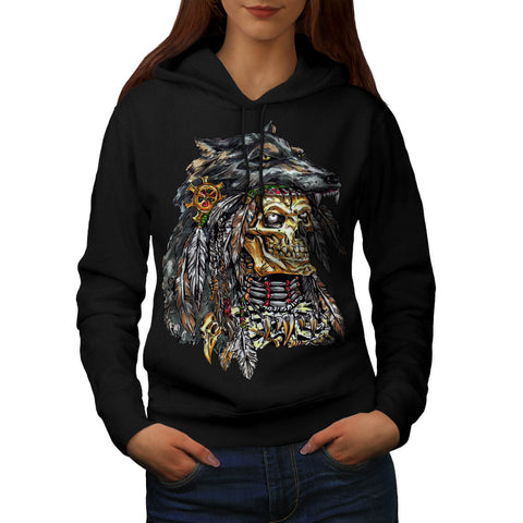 Indian Skeleton Wolf Womens Hoodie