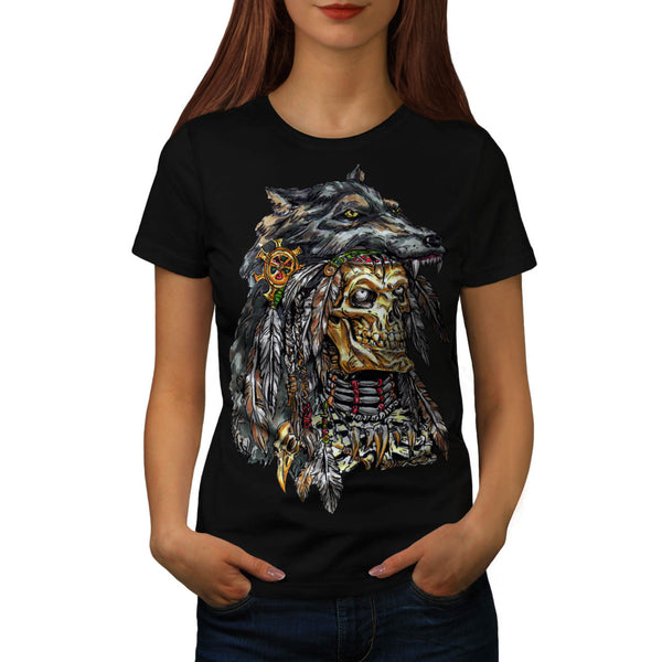 Indian Skeleton Wolf Womens T-Shirt