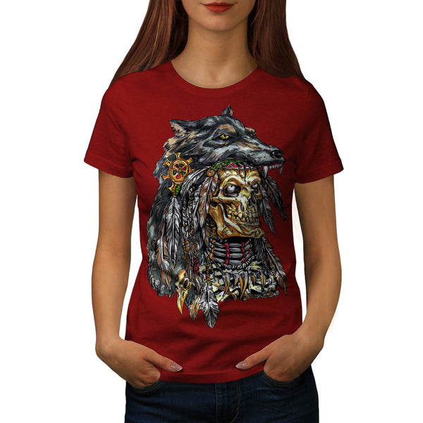 Indian Skeleton Wolf Womens T-Shirt