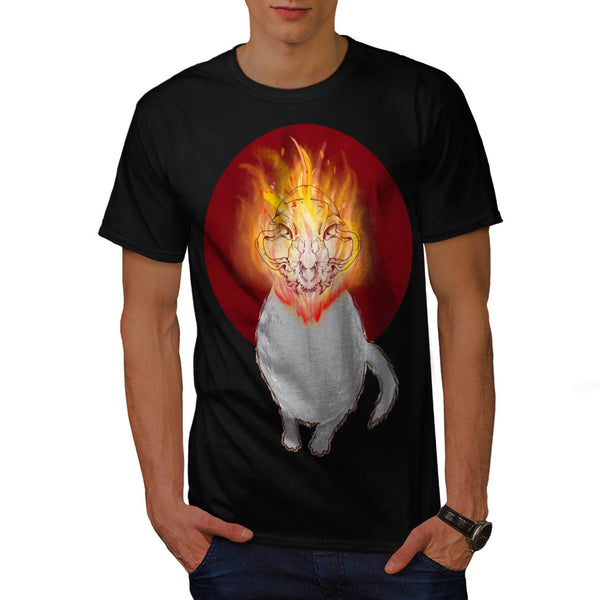 Cat Skeleton Burning Mens T-Shirt