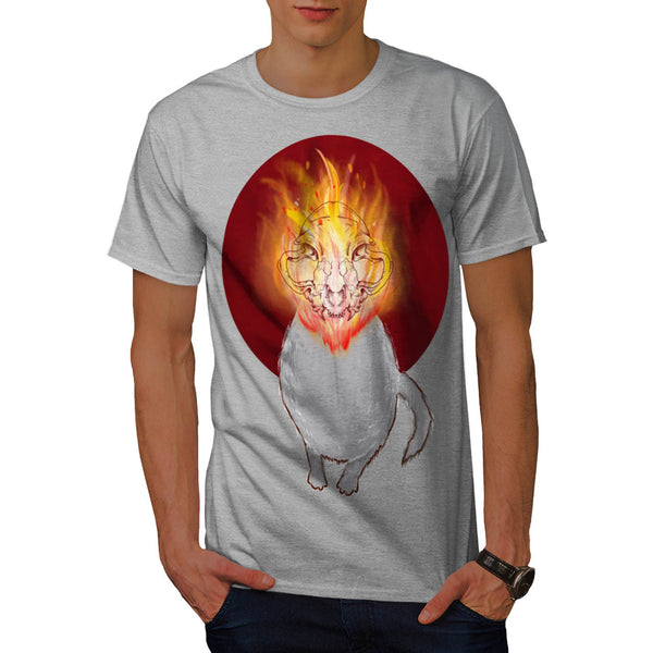 Cat Skeleton Burning Mens T-Shirt