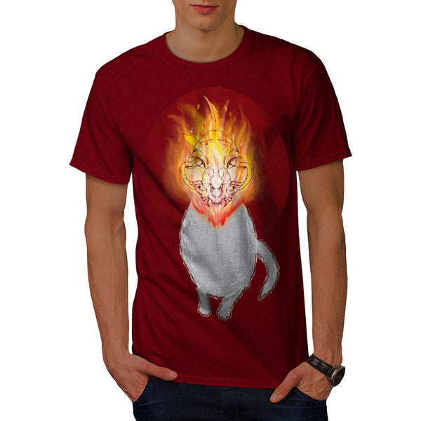 Cat Skeleton Burning Mens T-Shirt