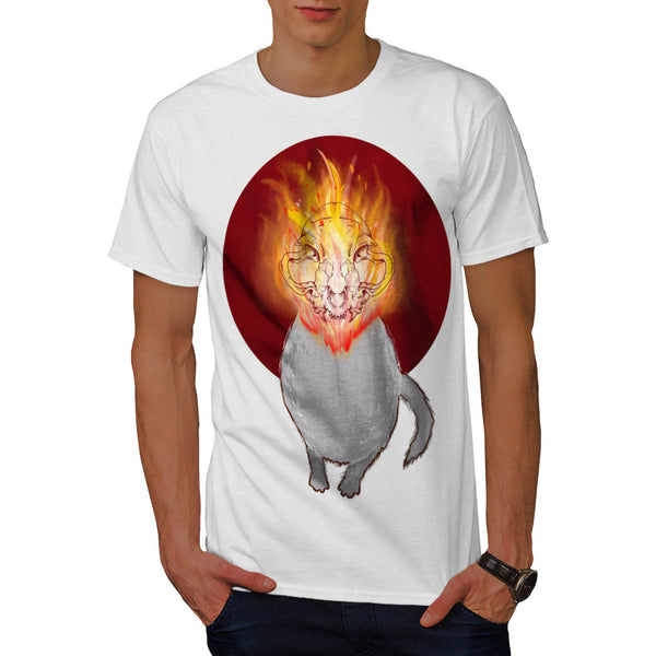 Cat Skeleton Burning Mens T-Shirt