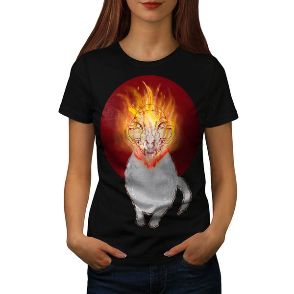 Cat Skeleton Burning Womens T-Shirt