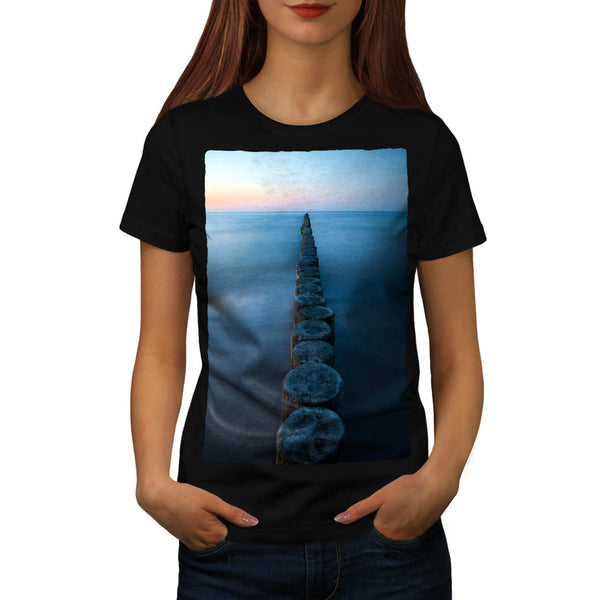 Foggy Sea Shore Womens T-Shirt