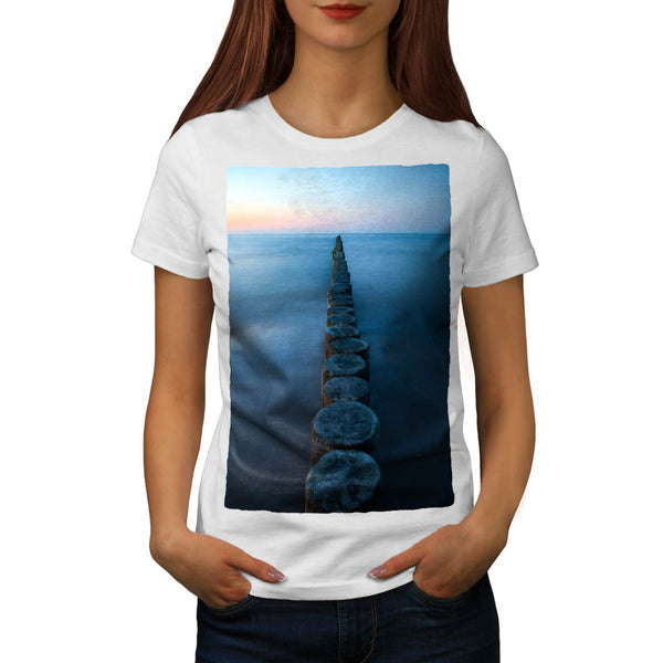 Foggy Sea Shore Womens T-Shirt