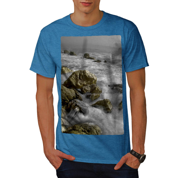 Foggy Rocky Shore Mens T-Shirt
