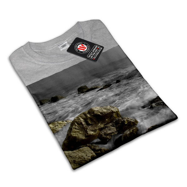 Foggy Rocky Shore Womens T-Shirt
