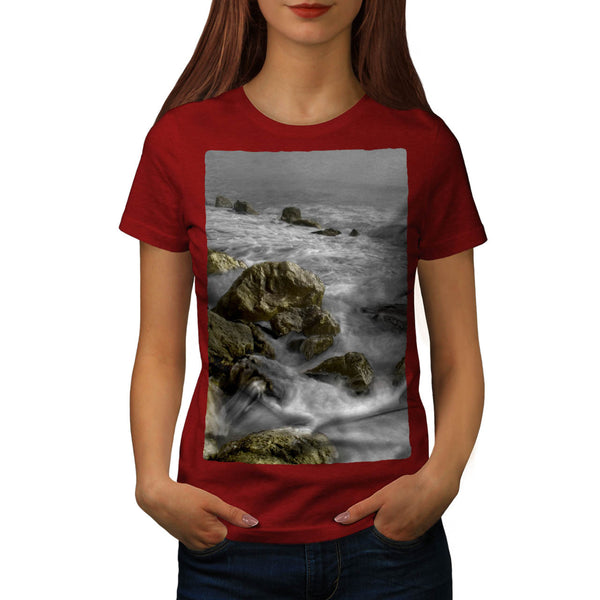 Foggy Rocky Shore Womens T-Shirt