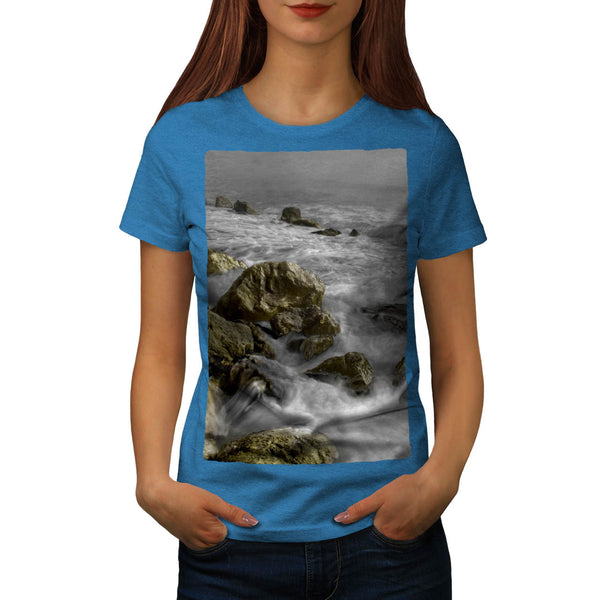 Foggy Rocky Shore Womens T-Shirt