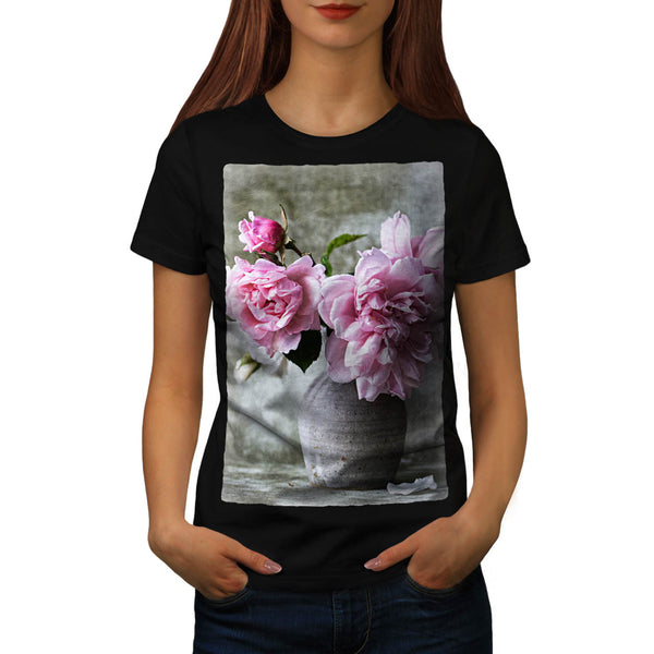 Pink Flowers In Vase Womens T-Shirt