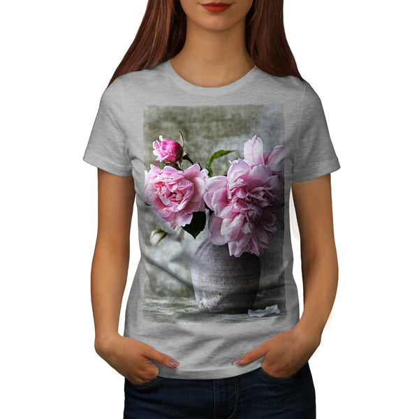 Pink Flowers In Vase Womens T-Shirt