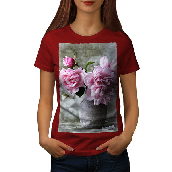 Pink Flowers In Vase Womens T-Shirt