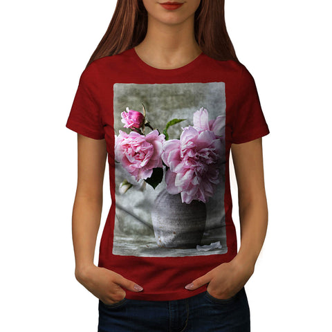 Pink Flowers In Vase Womens T-Shirt